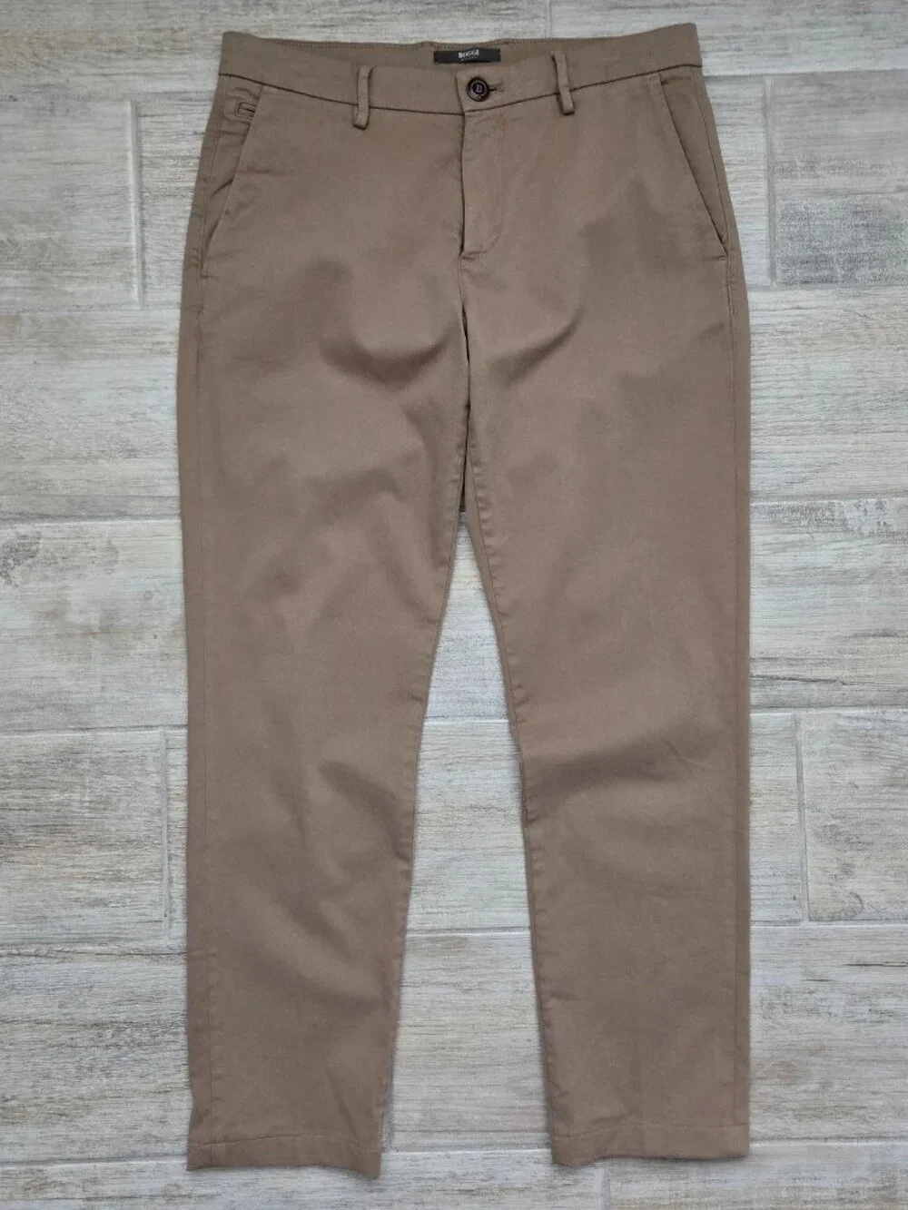 Boggi Milano Marcello Trouser Pants Mens Dark Tan Stretch Material Flat Front 31